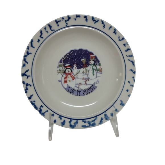 Charming Winter Snowman Decorative Plate Whimsical Christmas Decor Let it Snow - Picture 1 of 10